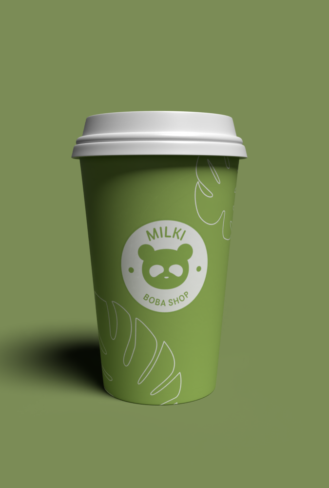 Milki cup mockup on green background